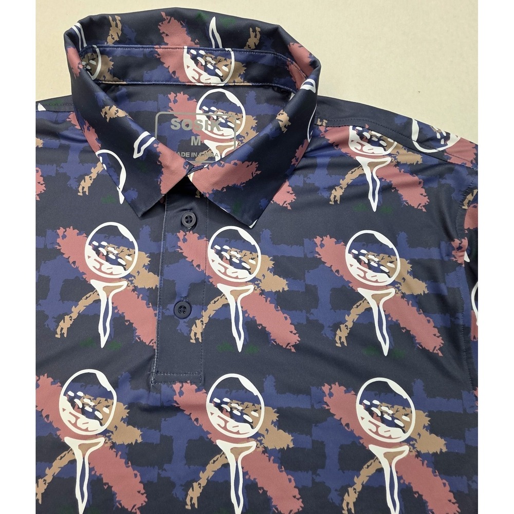 Sosik Performance Polo Shirt Mens M All Over Print Golf‎ Tees Wicking Stretch